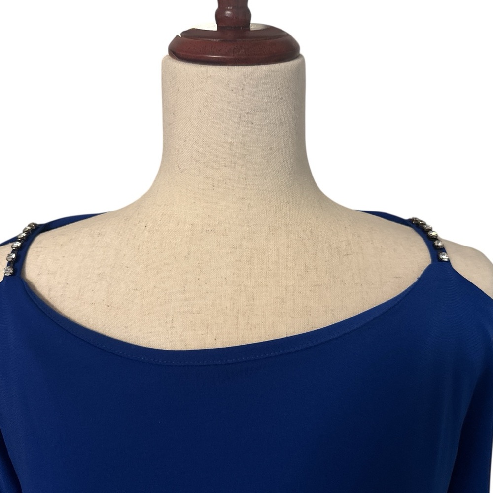 INC International Concepts Royal Blue Off-Shoulder Blouse - Picture 3 of 3